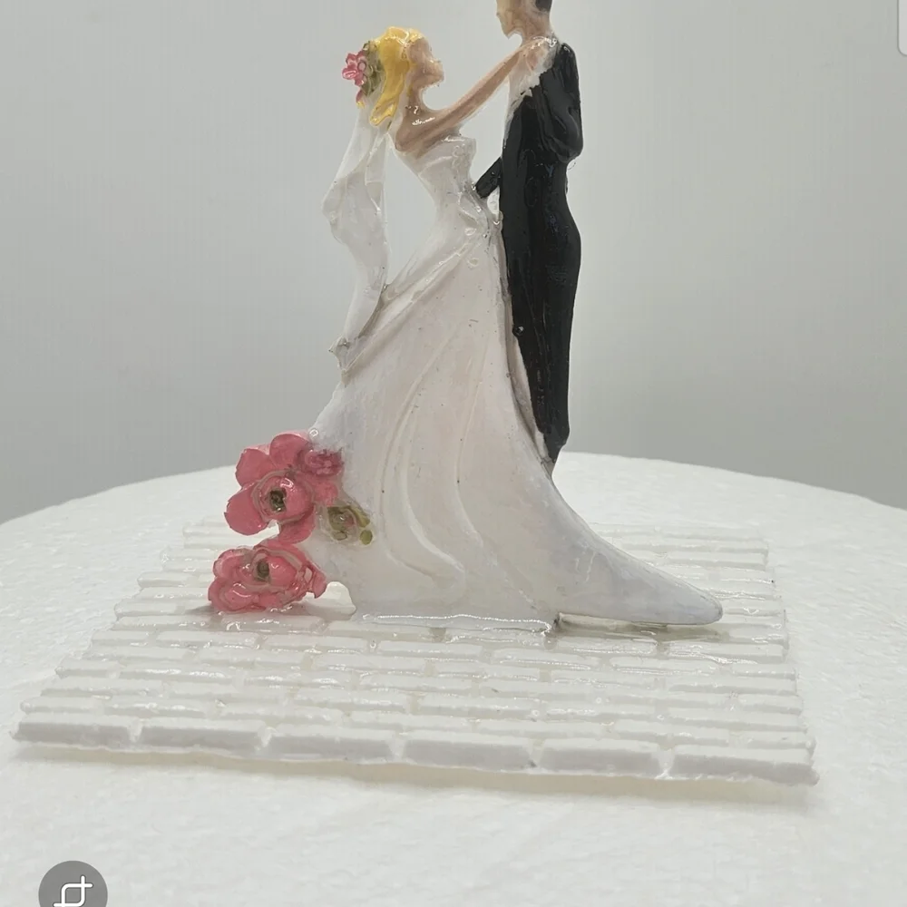 Romantic Bride and Groom Cake Topper with Pink and Black Details